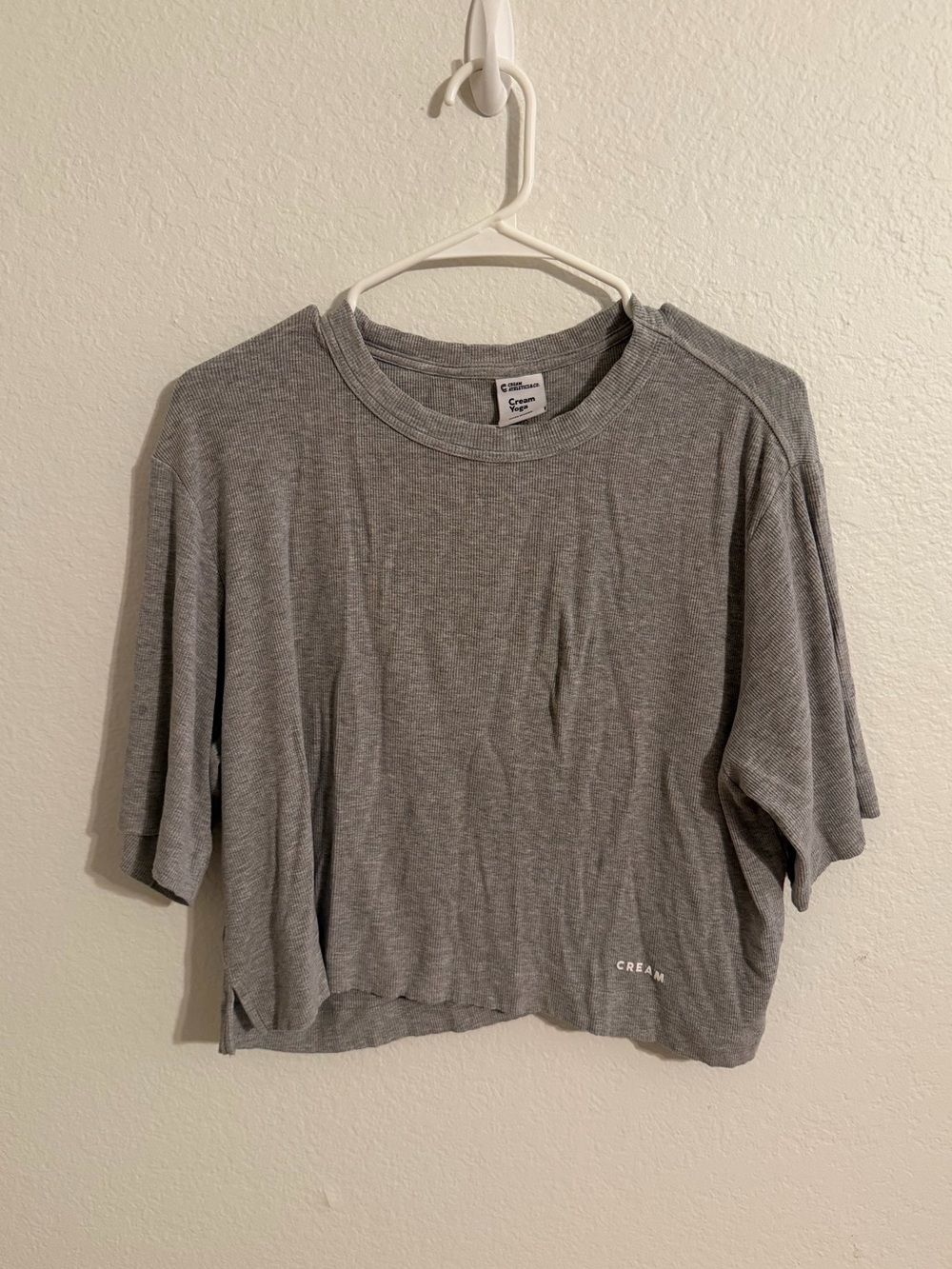 Cream Yoga Boxy Crop Tee-large heather gray